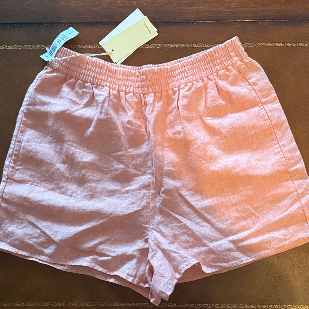 NWT Wilfred Pink High-Waist Elastic Linen-Blend Shorts